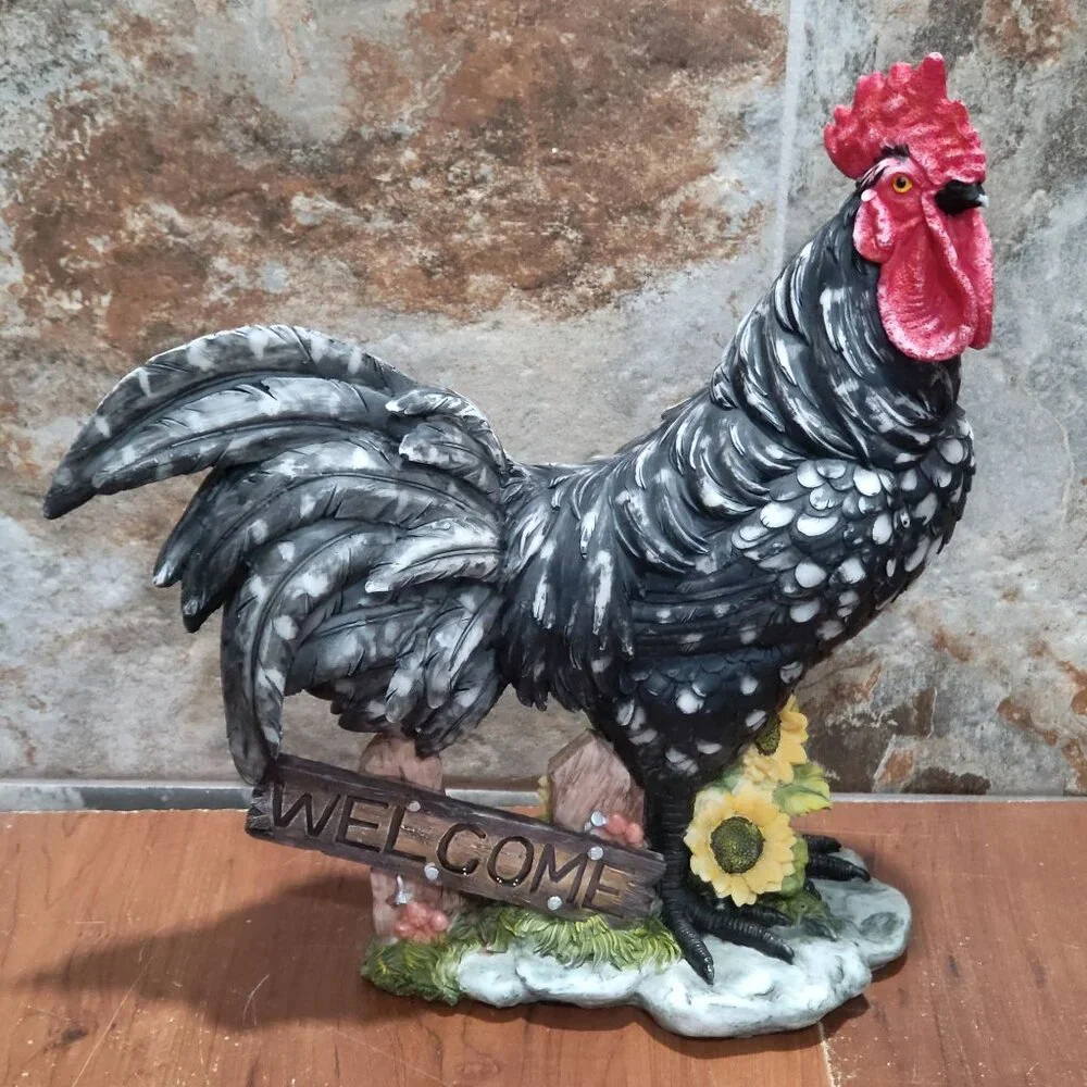 Vintage Crowing Sound Welcome Chicken Rooster Figurine 13 In Tall Farmhouse Deco